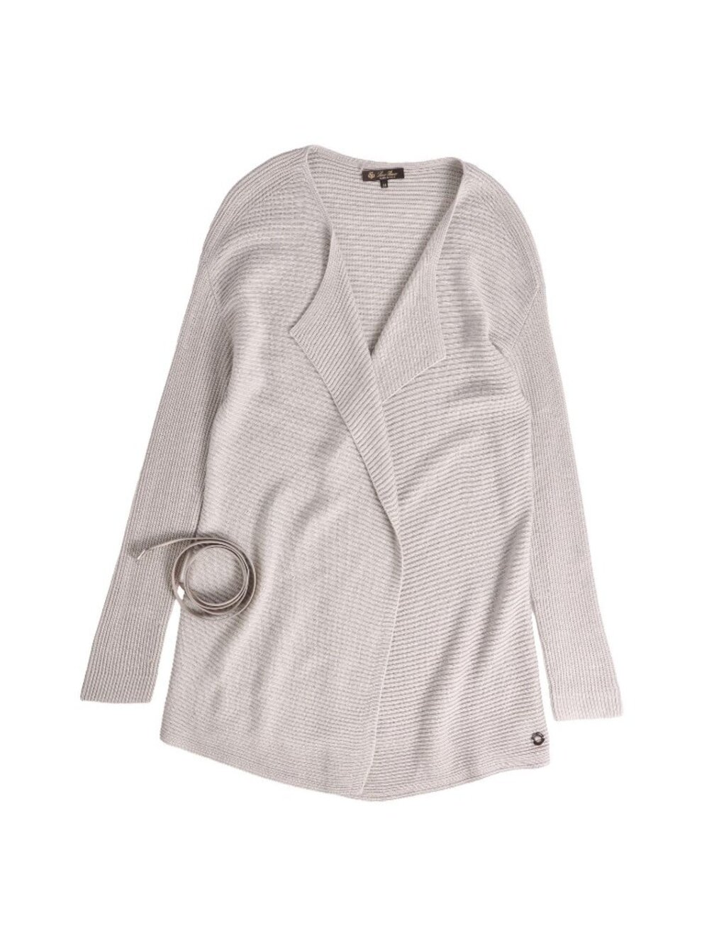 Loro Piana Cardigan Leather Belted Knit Buttonless Top Cashmere Gray 38